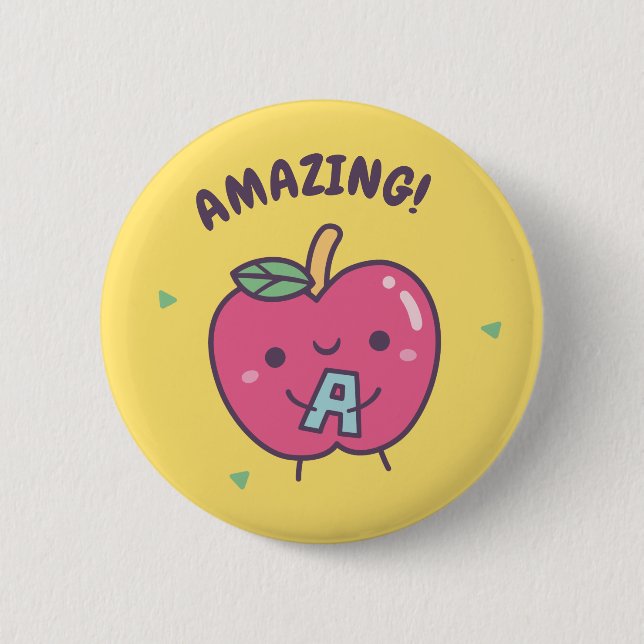 Amazing Cute Red Apple With Alphabet A Button (Front)