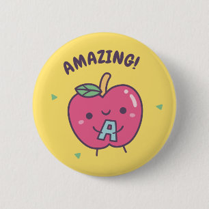 Amazing Cute Red Apple With Alphabet A Button