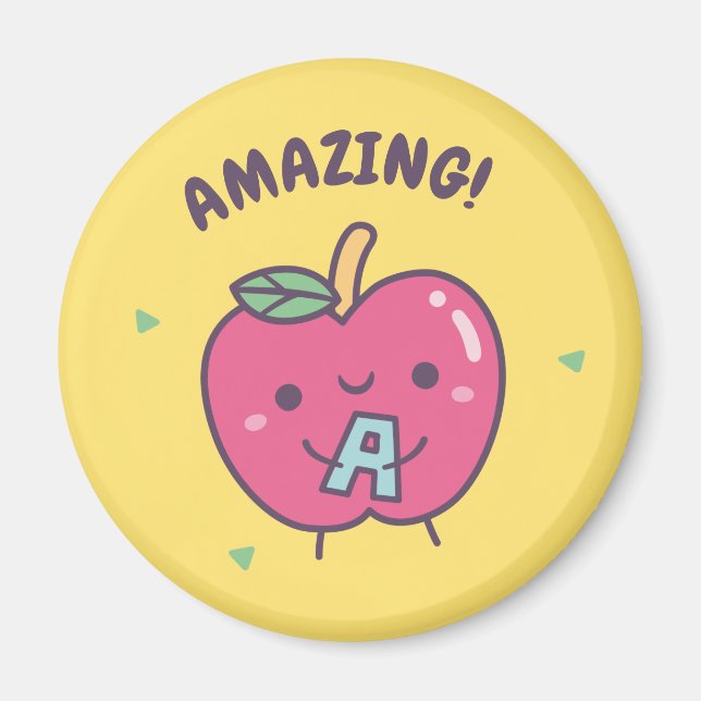 Amazing Cute Red Apple With Alphabet A, Motivation Magnet (Front)