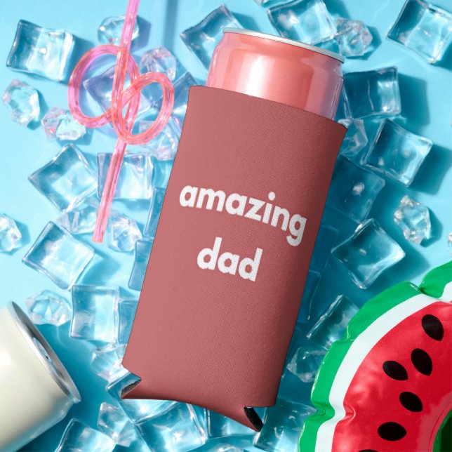 Amazing dad white text on brown seltzer can cooler (In Situ Summer)