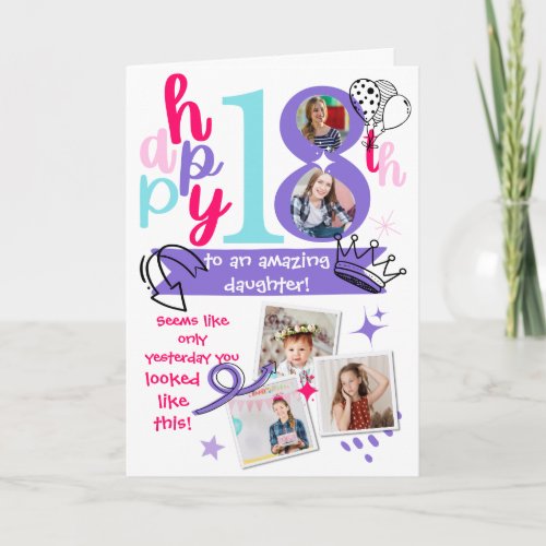 Amazing Daughter 18th Birthday Photo Memories Card