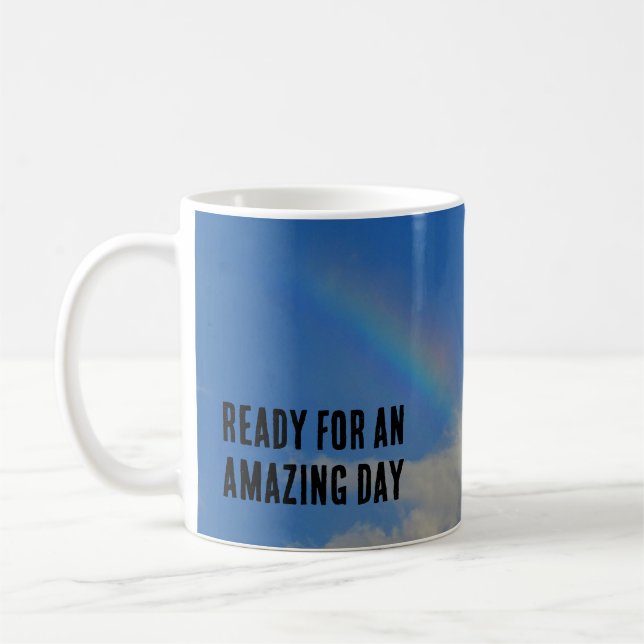 Amazing Day Morning Positivity Clouds Rainbow Coffee Mug (Left)