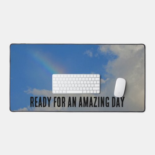 Amazing Day Morning Positivity Clouds Rainbow Desk Mat