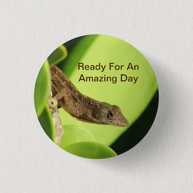 Amazing Day Tropical Brown Gecko Positivity Button (Front)
