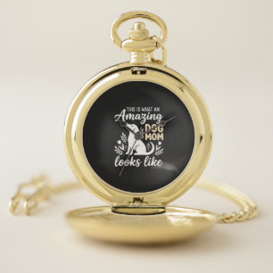 Amazing Dog Mom Floral Dog Lover Pocket Watch