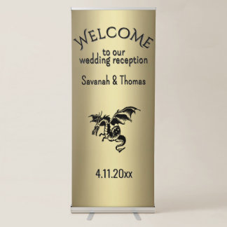 Amazing Dragon Golden Fantasy Wedding Theme Retractable Banner