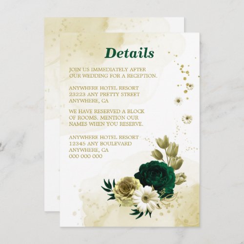 Amazing emerald green ivory gold flowers enclosure card