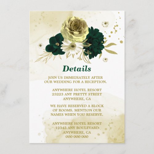 Amazing emerald green ivory gold flowers enclosure card