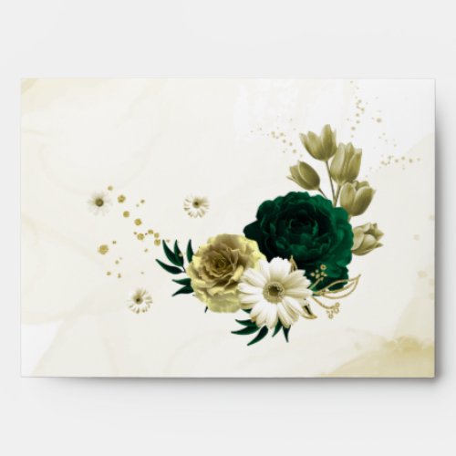 Amazing emerald green ivory gold flowers envelope