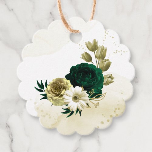 Amazing emerald green ivory gold flowers favor tags