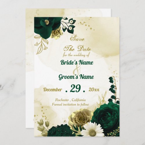 Amazing emerald green ivory gold flowers save the date