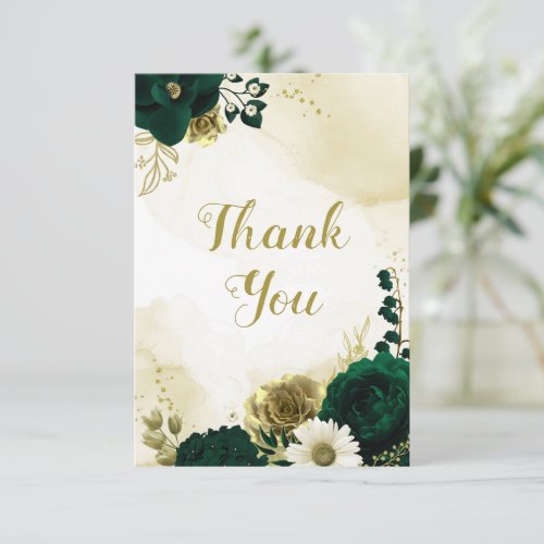 Amazing emerald green ivory gold flowers thank you card