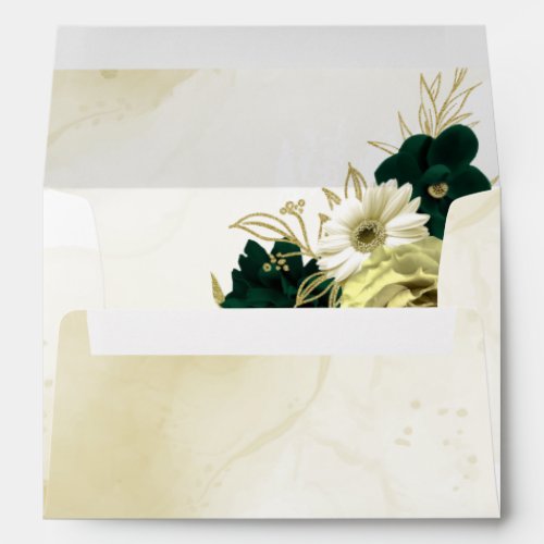 Amazing emerald green ivory gold flowers wedding envelope