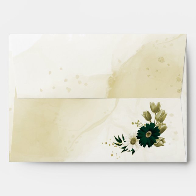 Amazing emerald green ivory gold flowers wedding  envelope (Back (Top Flap))