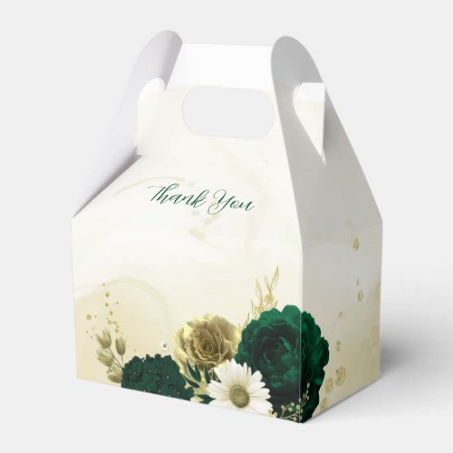 Amazing emerald green ivory gold flowers wedding favor boxes