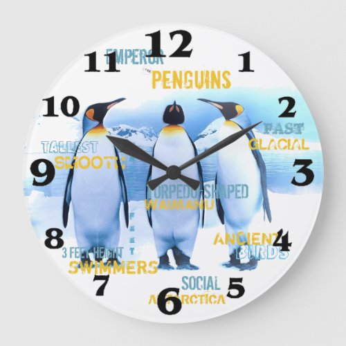 Amazing Emperor Penguins Typography Art Large Clock