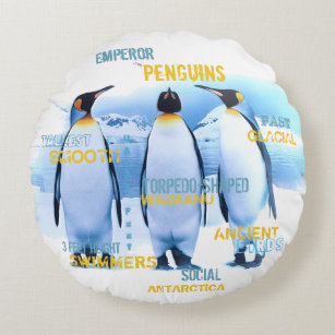 Amazing Emperor Penguins Typography Art Round Pillow