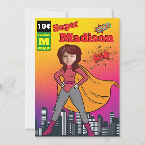 Amazing Female 5th Birthday Greatest Superhero Invitation