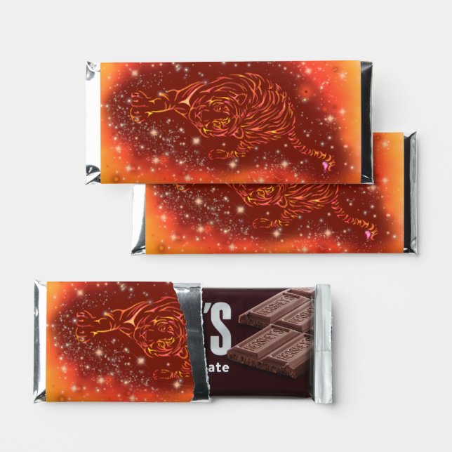 Amazing Fire Tiger Running At Galaxy Starry Night Hershey Bar Favors (Front)