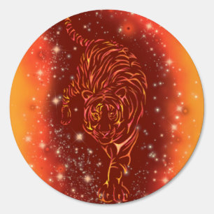 Amazing Fire Tiger Running At Galaxy Starry Night  Sign