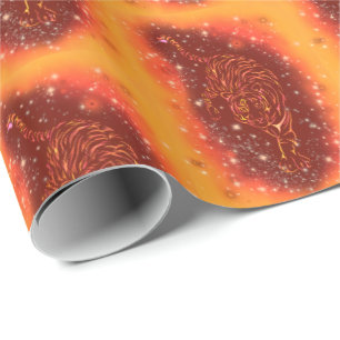 Amazing Fire Tigers Running At Galaxy Starry Night Wrapping Paper