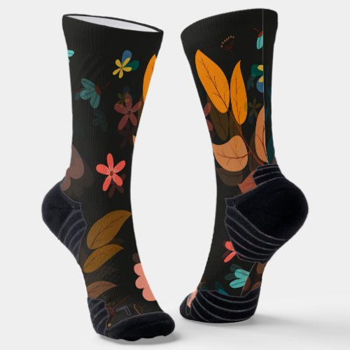 Amazing Flowers and Leaf Pattern Design  Socks