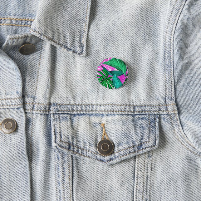 Amazing fluorescent tropical palm leaves  button (In Situ)