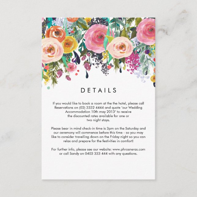Amazing Garden Wedding Details Card (Front)