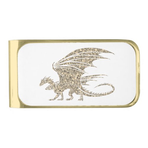 Amazing Golden Mosaic Dragon on White Gold Finish Money Clip