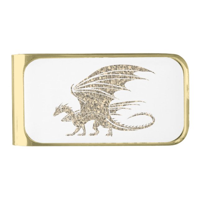 Amazing Golden Mosaic Dragon on White Gold Finish Money Clip (Front)