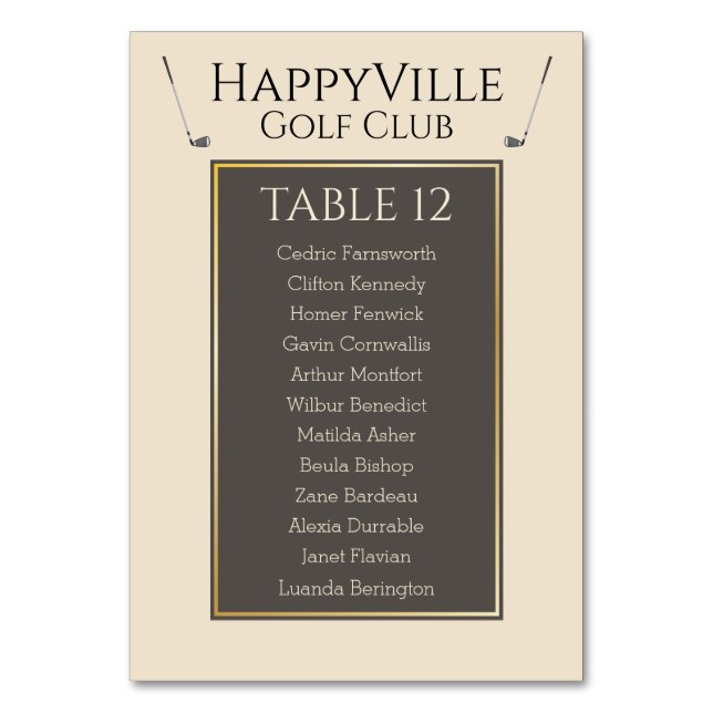 Amazing Golf Event Colorful Fab Table Number (Front)