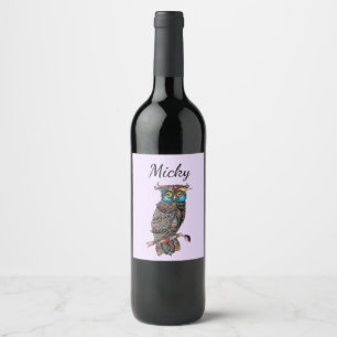 Amazing Gorgeous Adorable Purple Owl Wine Label