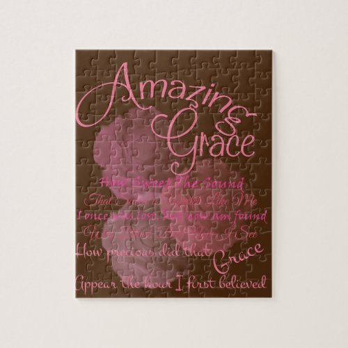 Amazing Grace Beautiful Pink Rose Typography Jigsaw Puzzle