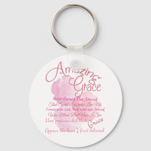 Amazing Grace Beautiful Pink Rose Typography Keychain