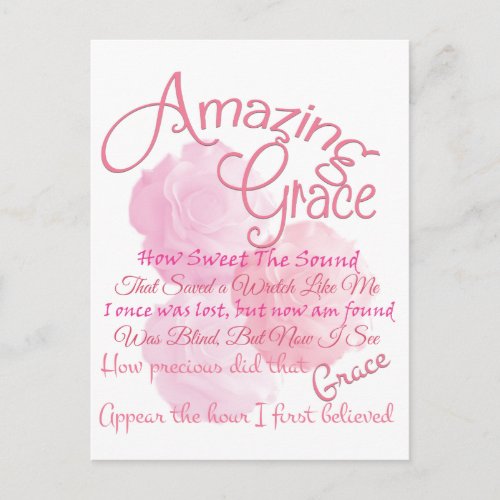 Amazing Grace Beautiful Pink Rose Typography Postcard