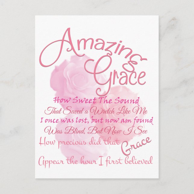 Amazing Grace Beautiful Pink Rose Typography Postcard (Front)