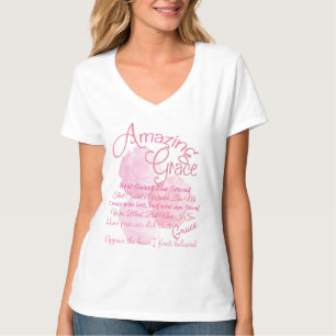 Amazing Grace Beautiful Pink Rose Typography T-Shirt