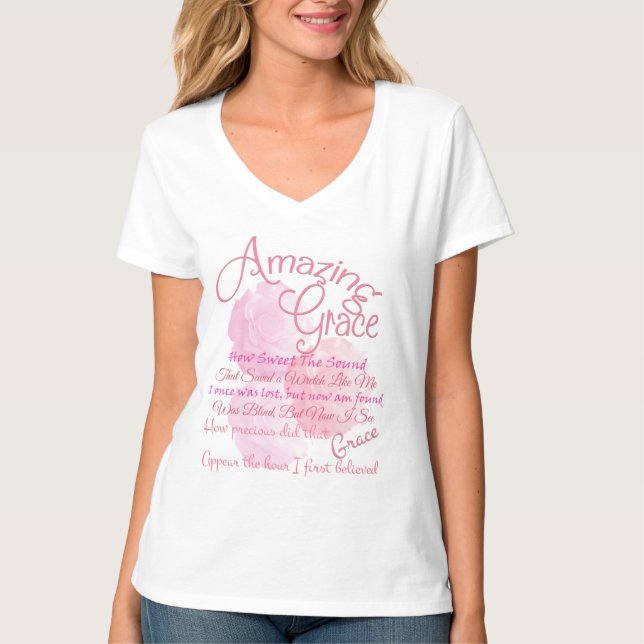 Amazing Grace Beautiful Pink Rose Typography T-Shirt (Front)