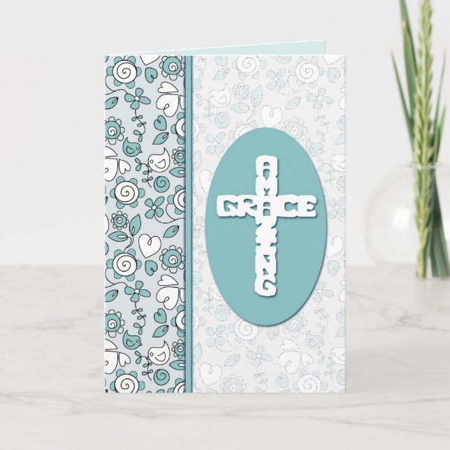 Amazing Grace Bluebird Doodles Personalized Holiday Card (Front)