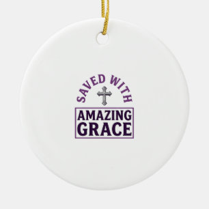 Amazing Grace Christian Cross Vintage Ceramic Ornament