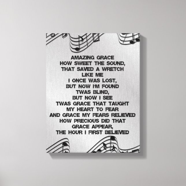 Amazing Grace Christian Hymn Lyrics Canvas Print (Front)