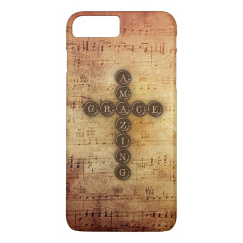 Amazing Grace Cross on Aged Vintage Sheet Music iPhone 8 Plus7 Plus Case