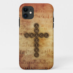 Amazing Grace Cross on Aged Vintage Sheet Musical iPhone 11 Case