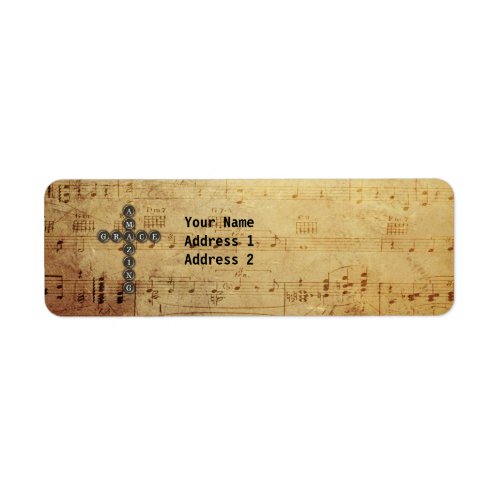 Amazing Grace Cross on Vintage Music Sheet Custom Label