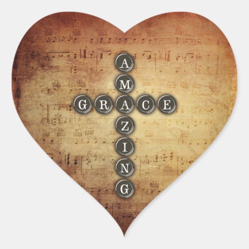 Amazing Grace Cross on Vintage Music Sheet Heart Sticker