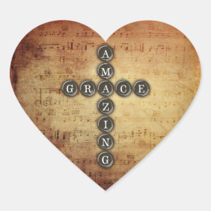 Amazing Grace Cross on Vintage Music Sheet Heart Sticker