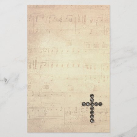 Amazing Grace Cross On Vintage Music Sheet Stationery