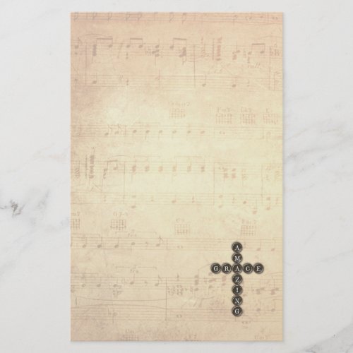 Amazing Grace Cross on Vintage Music Sheet Stationery