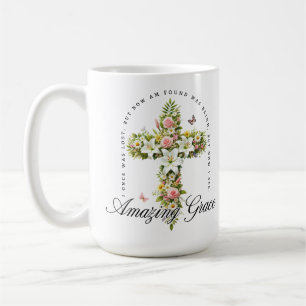 Amazing Grace Floral Christian Cross Coffee Mug