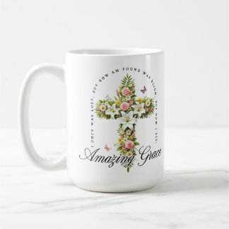 Amazing Grace Floral Christian Cross Coffee Mug